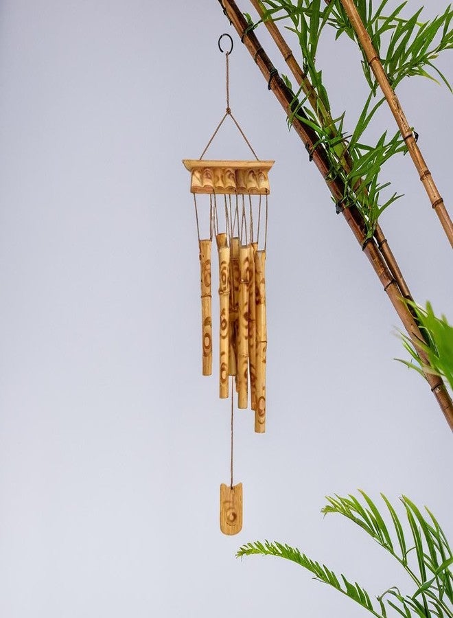 Plus Value أجراس رياح خشبية من الخيزران بتصميم فنغ شوي، مثالية لإضفاء طاقة إيجابية على المنزل والشرفة والحديقة والمكتب | صوت هادئ، متوافقة مع مبادئ فاستو (8 أنابيب، 31.5 بوصة | 80 سم) - Image 2